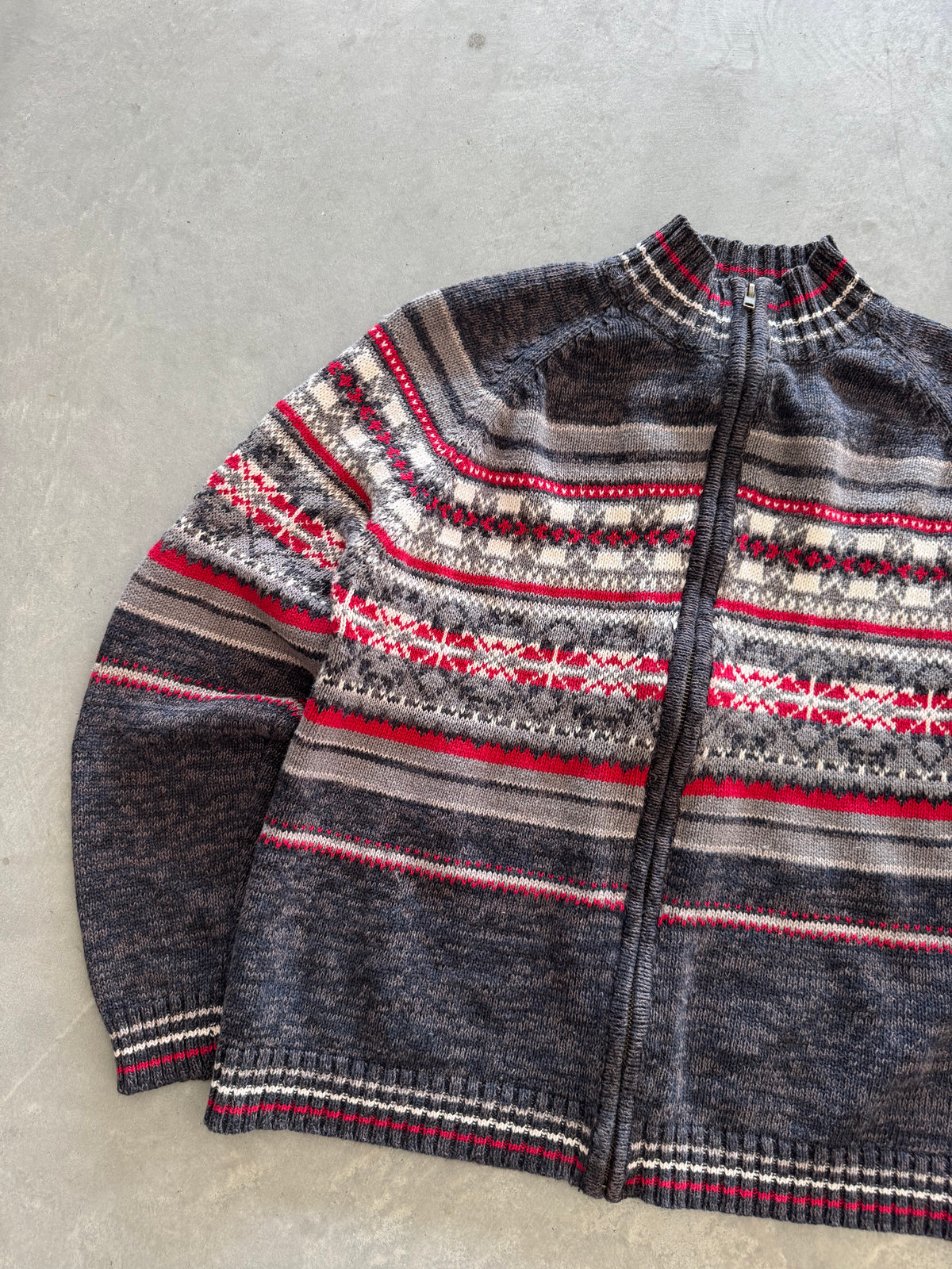 Vintage Fair Isle Zip Up Cardigan Sweater - S