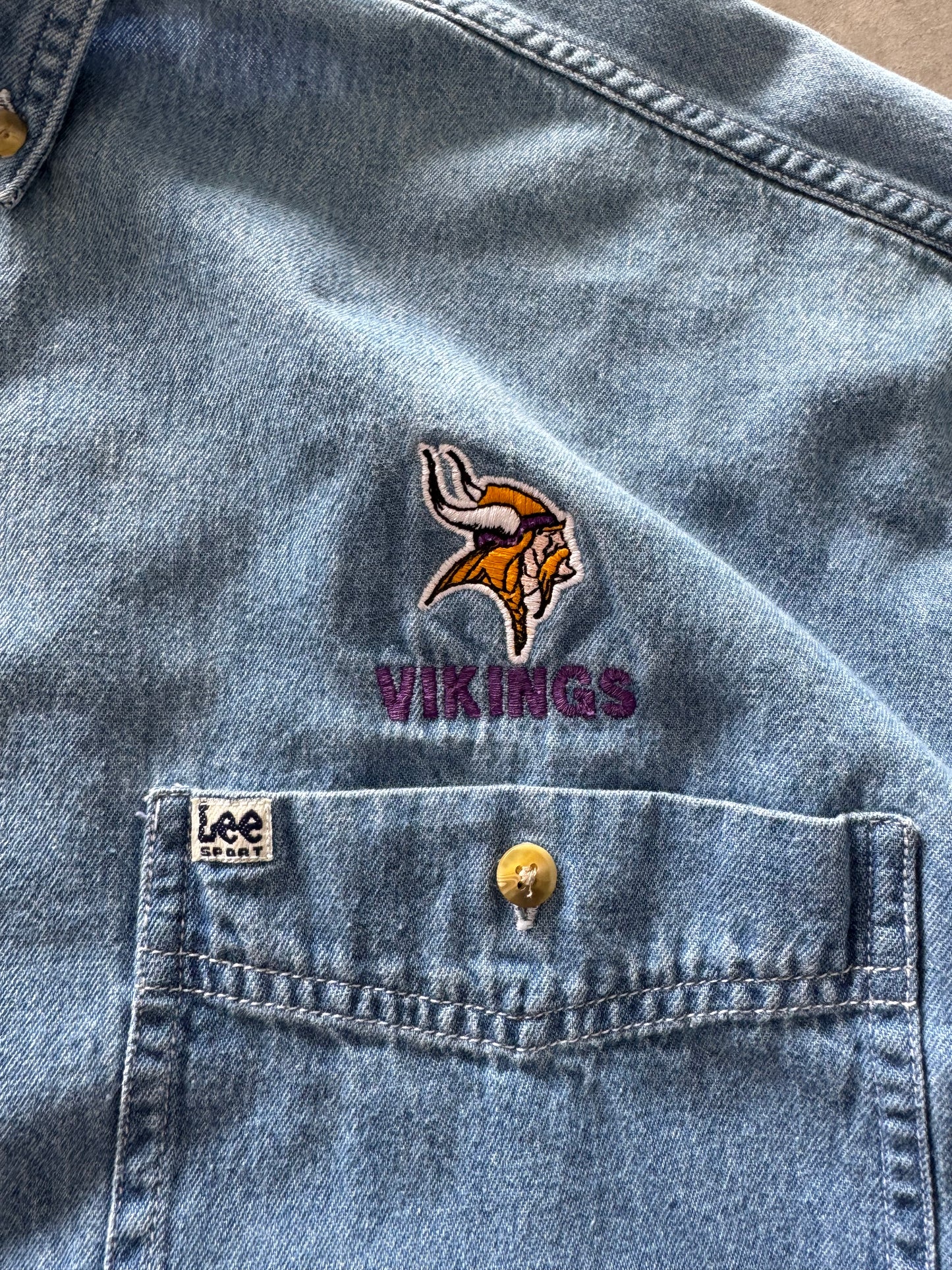 Vintage Vikings Lee Sport Denim Button Up - XL