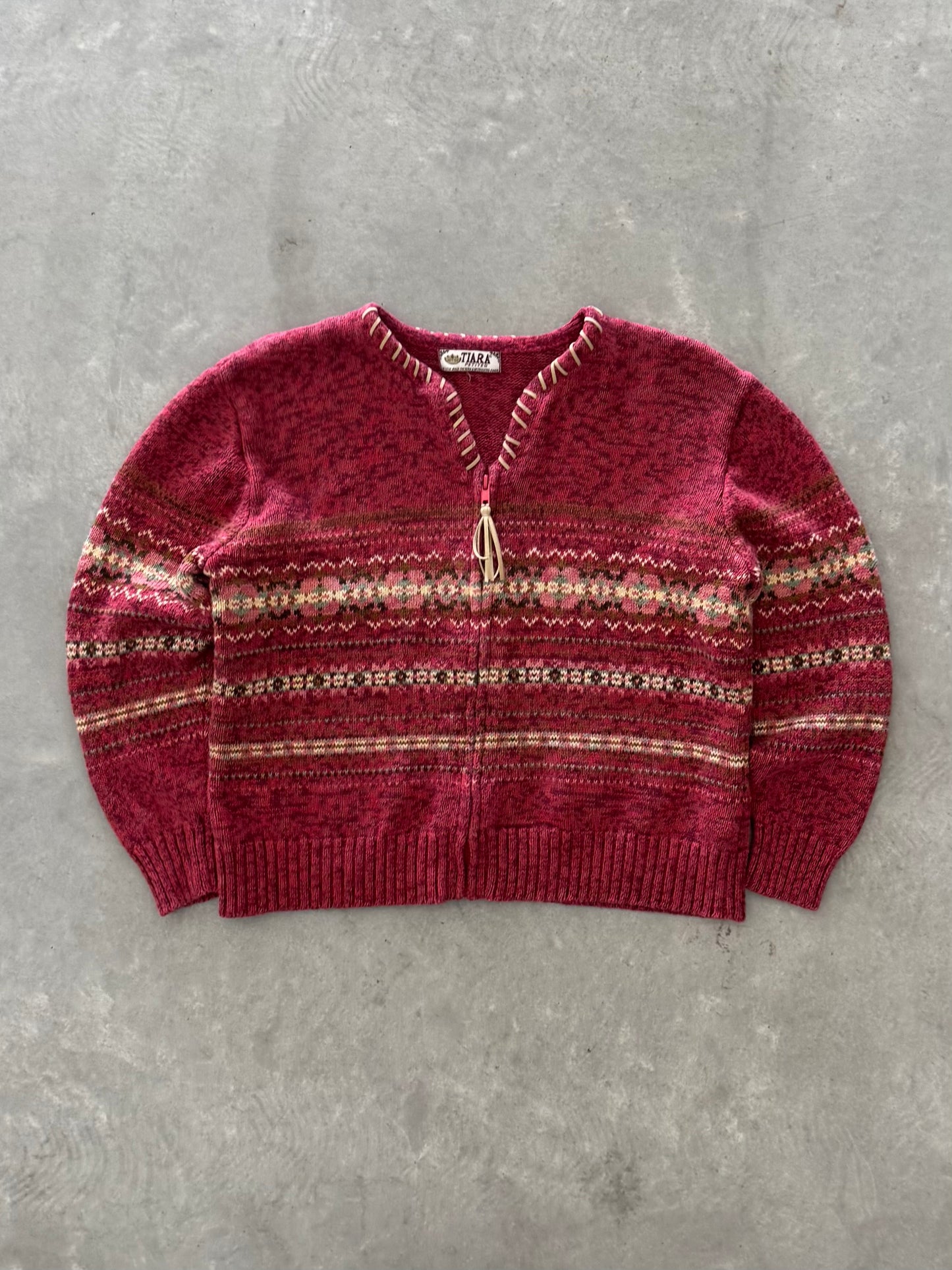 Vintage Nordic Zip Up Sweater - S