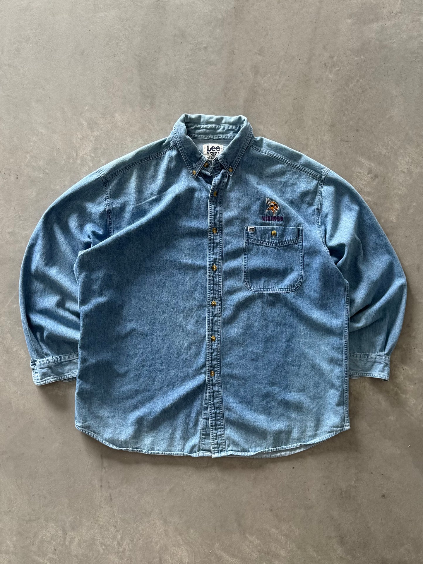 Vintage Vikings Lee Sport Denim Button Up - XL