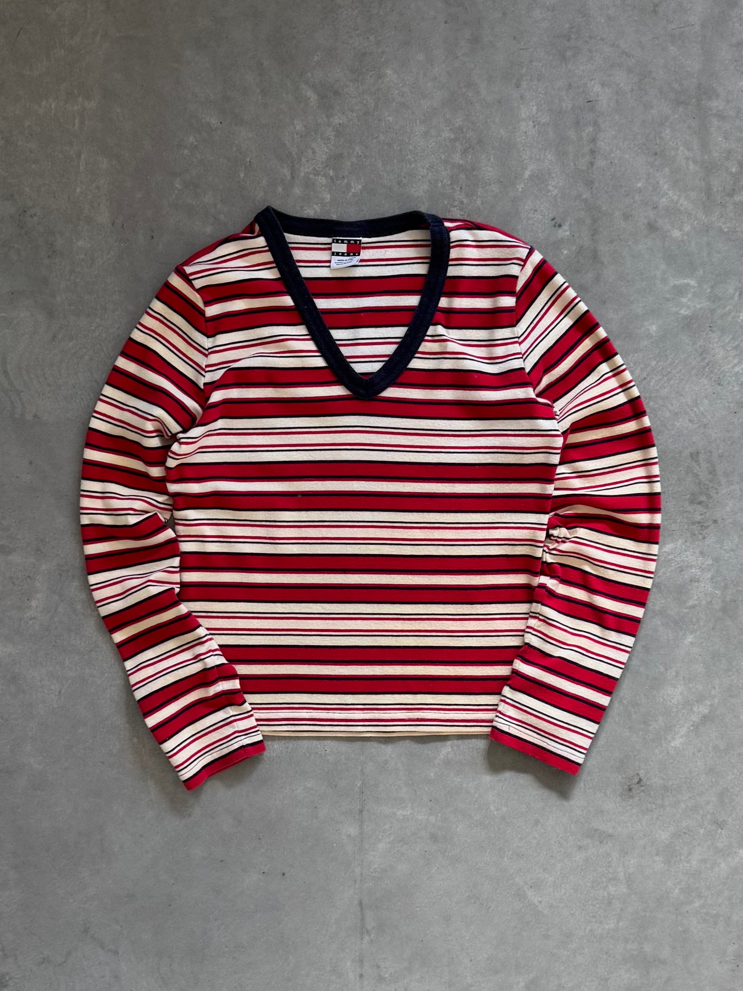Vintage Tommy Hilfiger Women’s Striped Long Sleeve Baby Tee - L