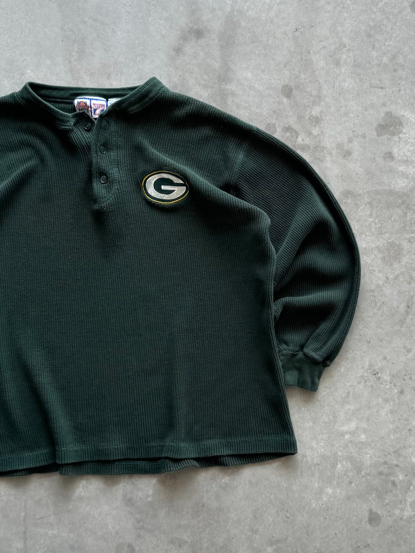 Vintage 90s Green Bay Packers Waffle Knit Long Sleeve - L
