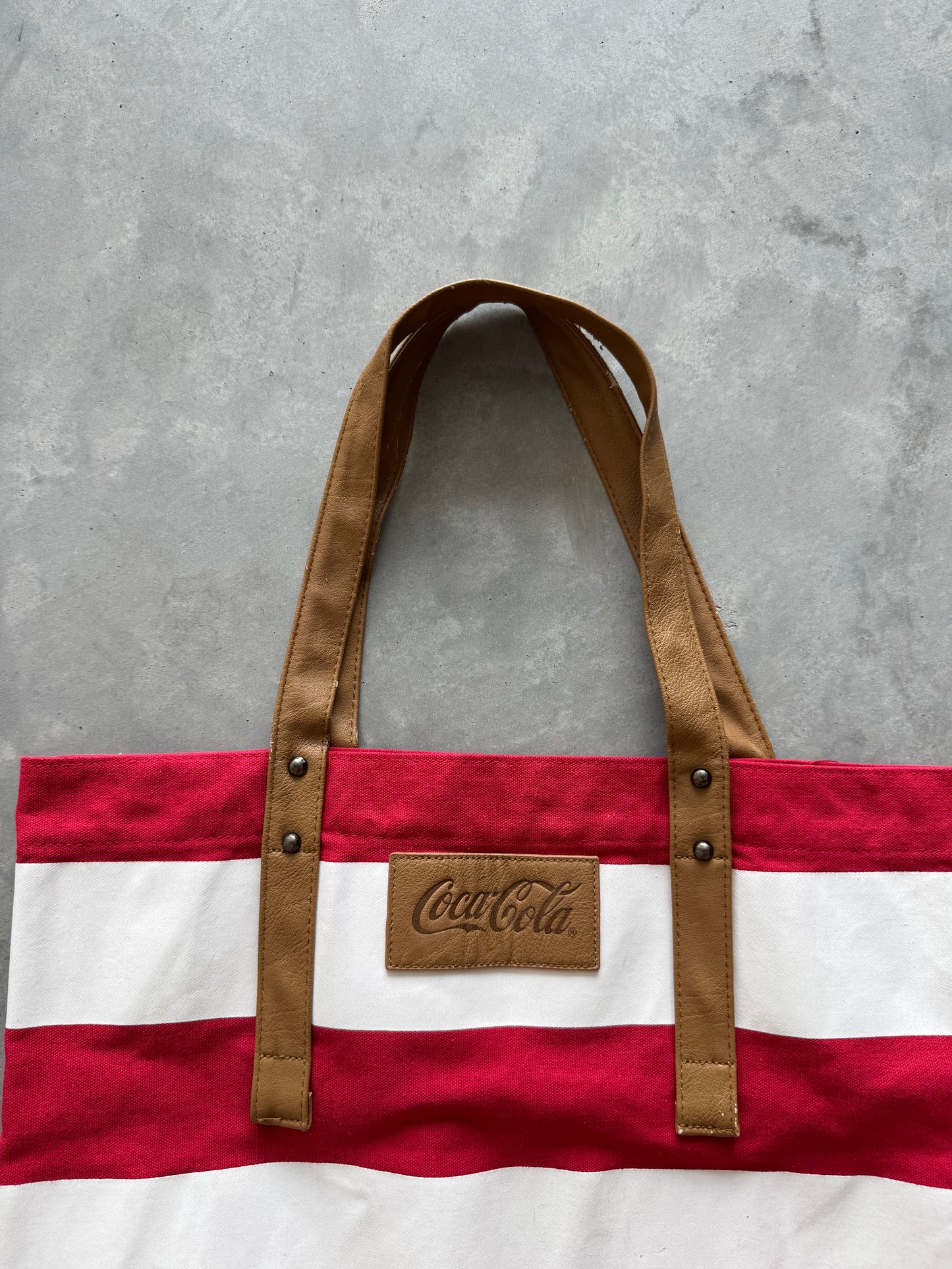 Vintage Coca Cola Red & White Striped Tote Bag