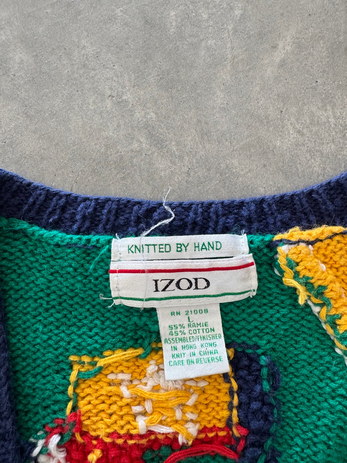 Vintage Izod Hand Knitted Cardigan - L