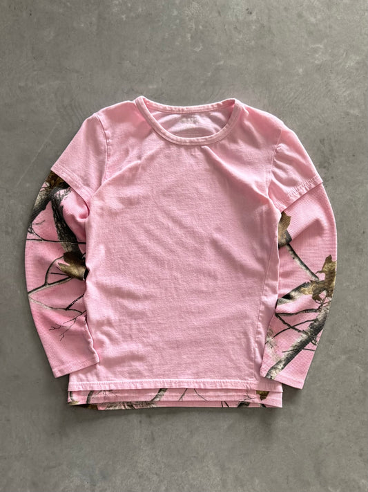 Vintage Pink & Camo Layered Women’s Long Sleeve - S