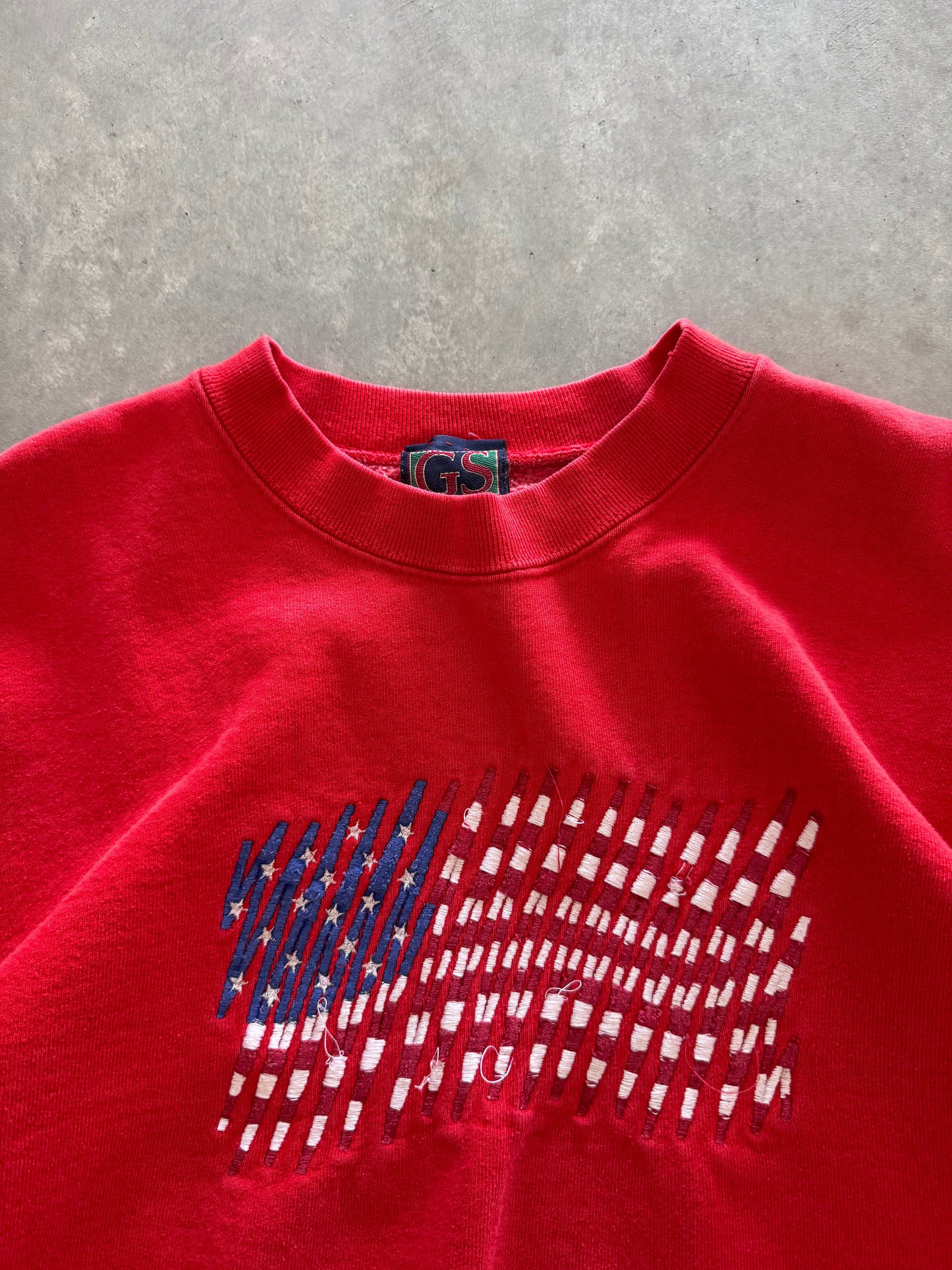 Vintage 4th of July Embroidered Flag Sweatshirt - XL