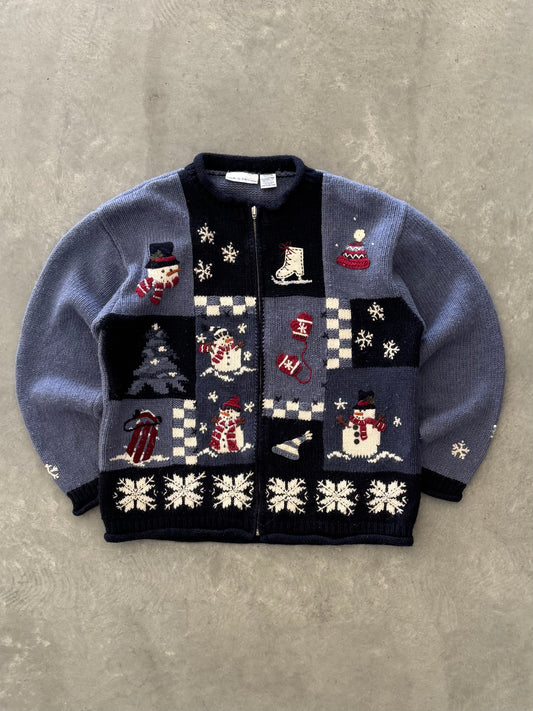 Vintage Christmas Zip Up Sweater - XL