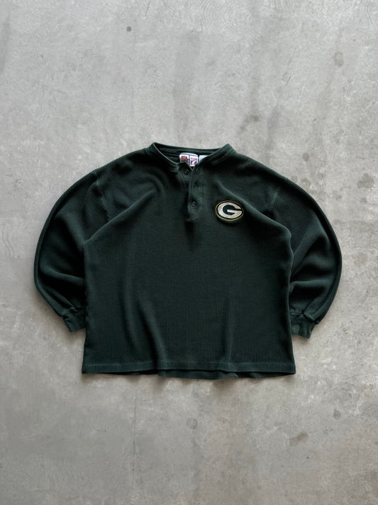 Vintage 90s Green Bay Packers Waffle Knit Long Sleeve - L