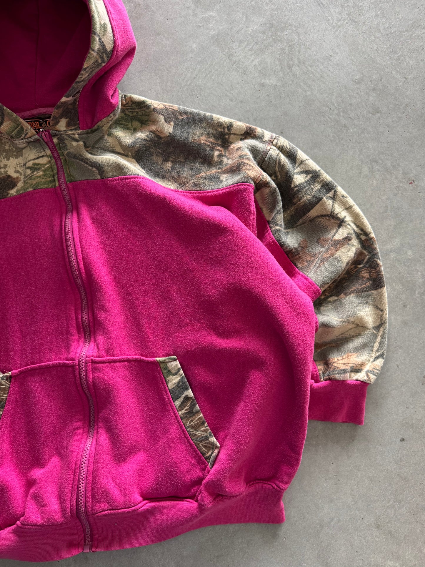 Vintage Pink & Camo Zip Up Hoodie - XL