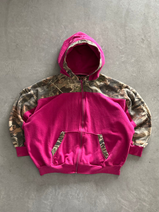 Vintage Pink & Camo Zip Up Hoodie - XL