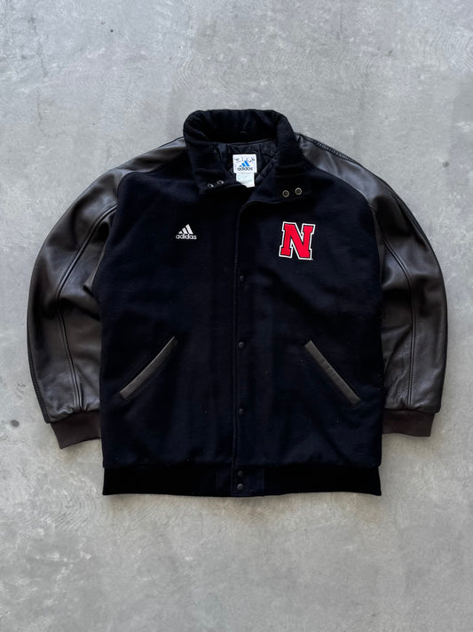 Vintage 90s Nebraska Adidas Leather Jacket - L