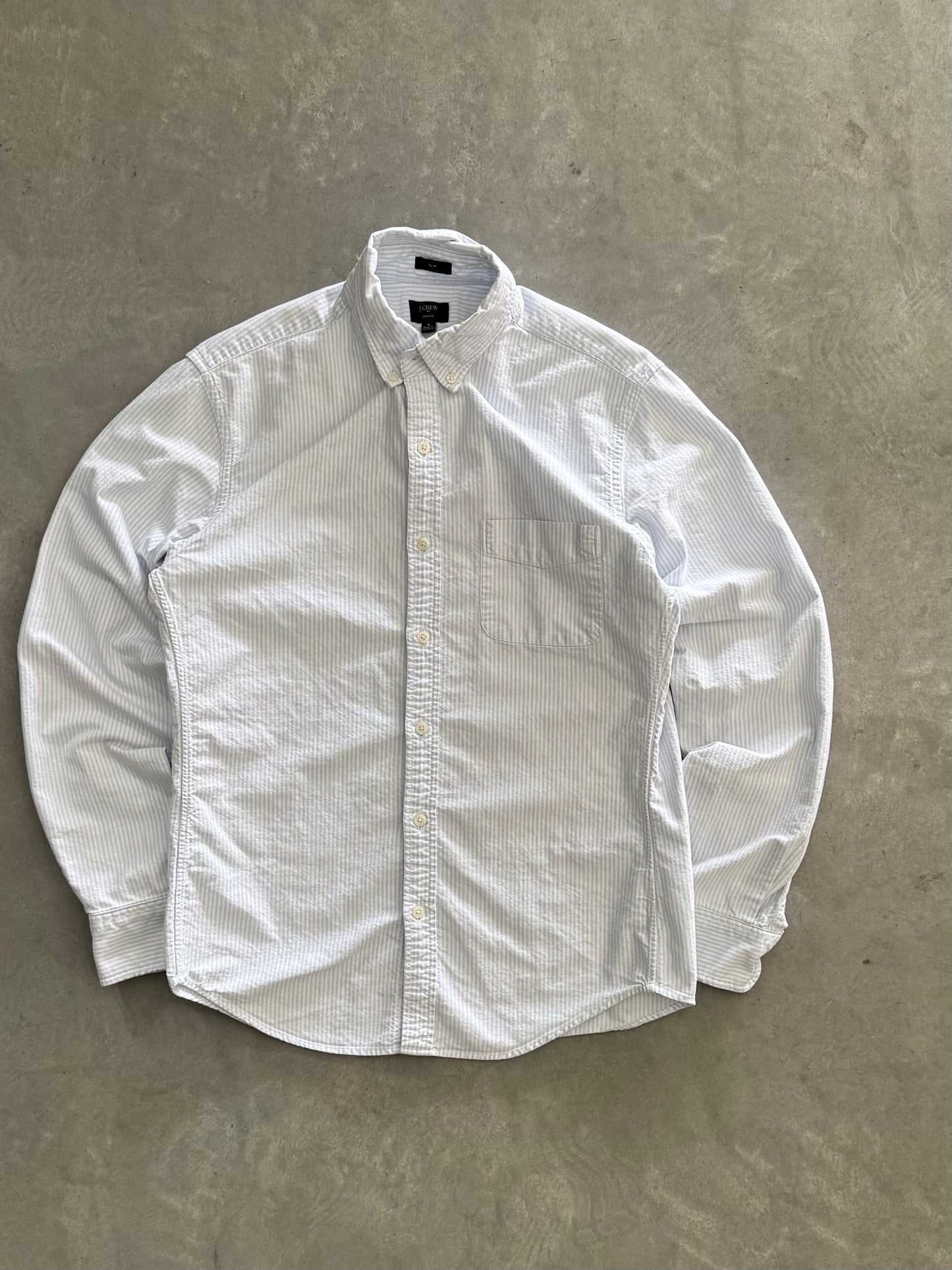 J Crew Baby Blue & White Striped Button Up - M