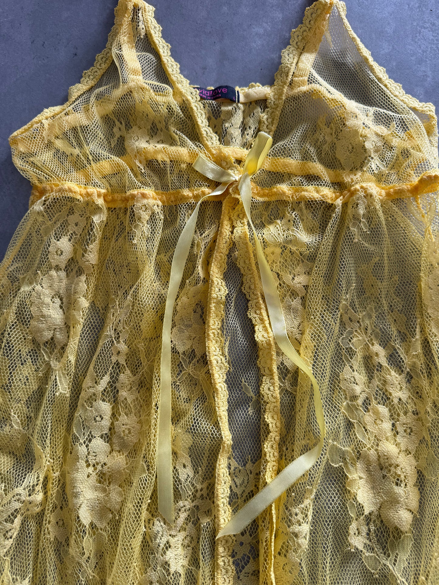 Vintage Yellow Lace Babydoll Top - L