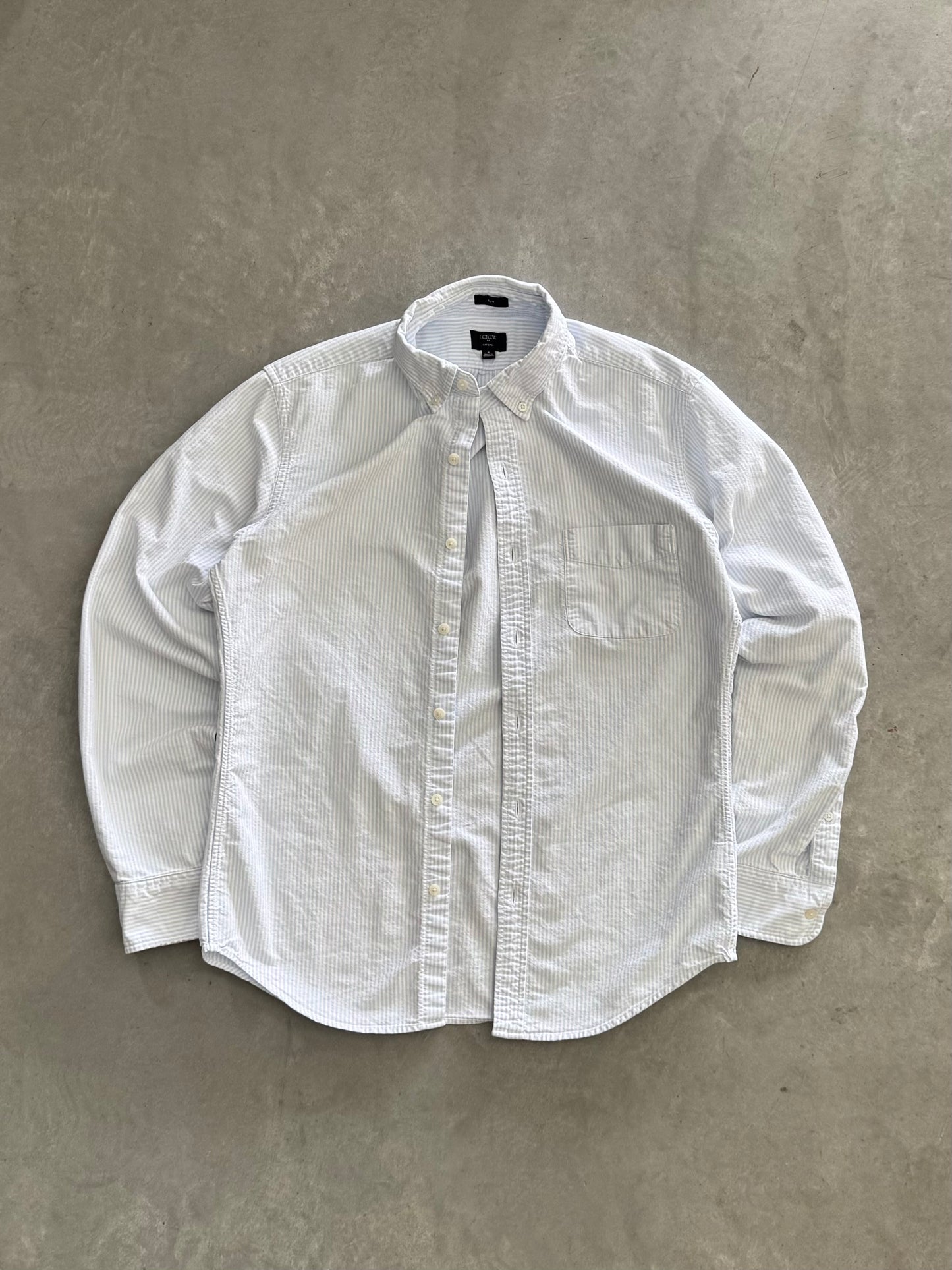 J Crew Baby Blue & White Striped Button Up - M