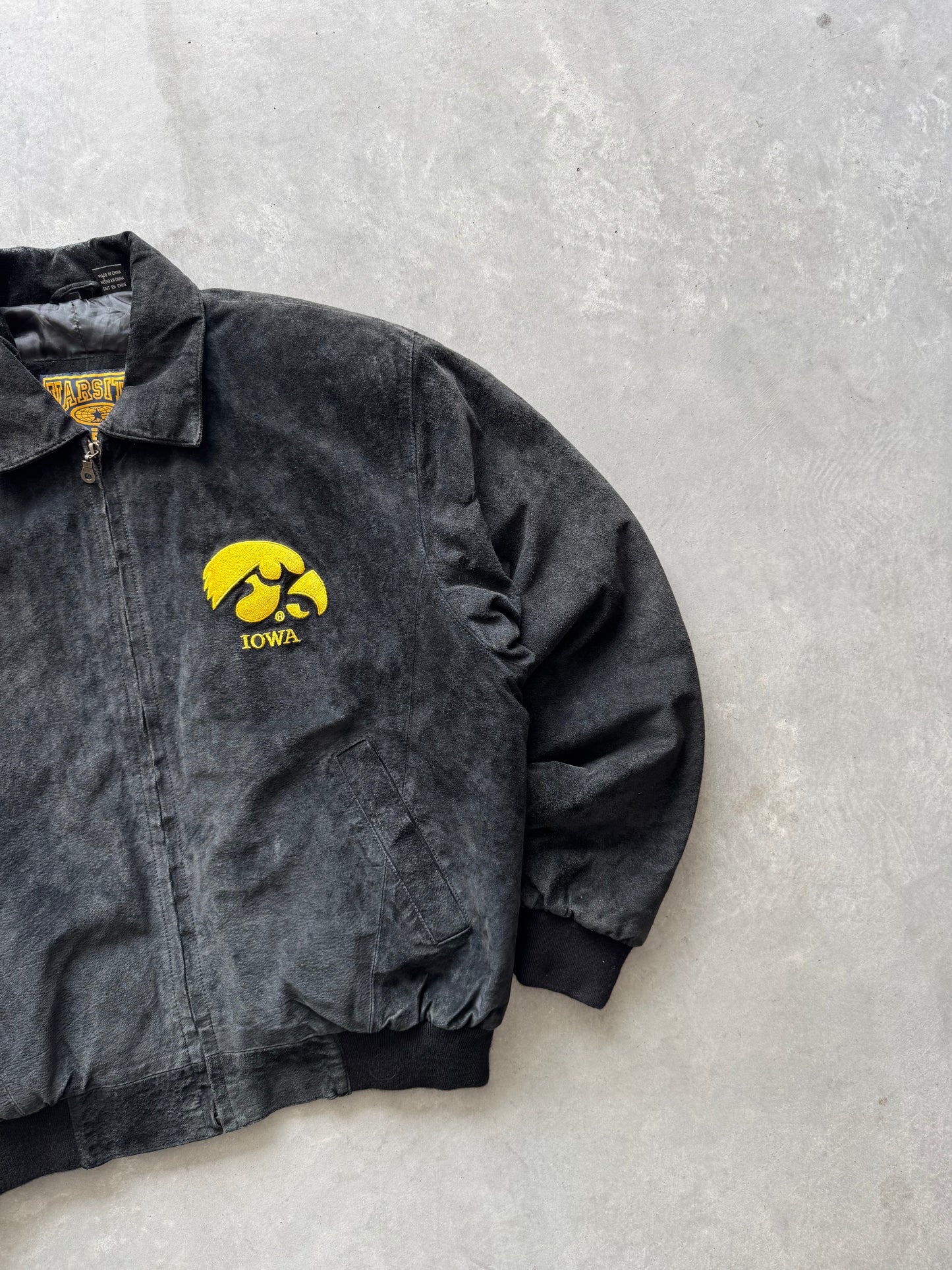 Vintage 90s Iowa Hawkeyes Suede Leather Jacket - L