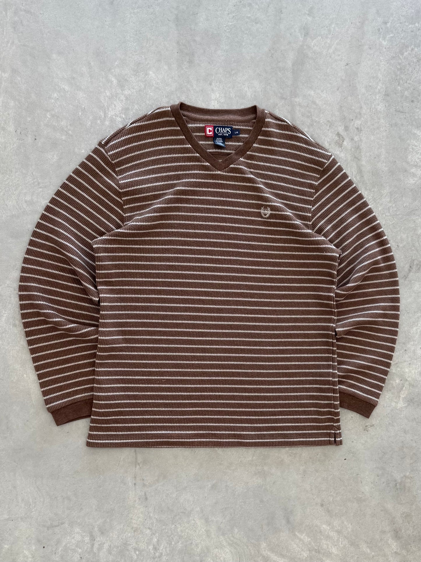 Vintage Striped Waffle Knit Long Sleeve - XL
