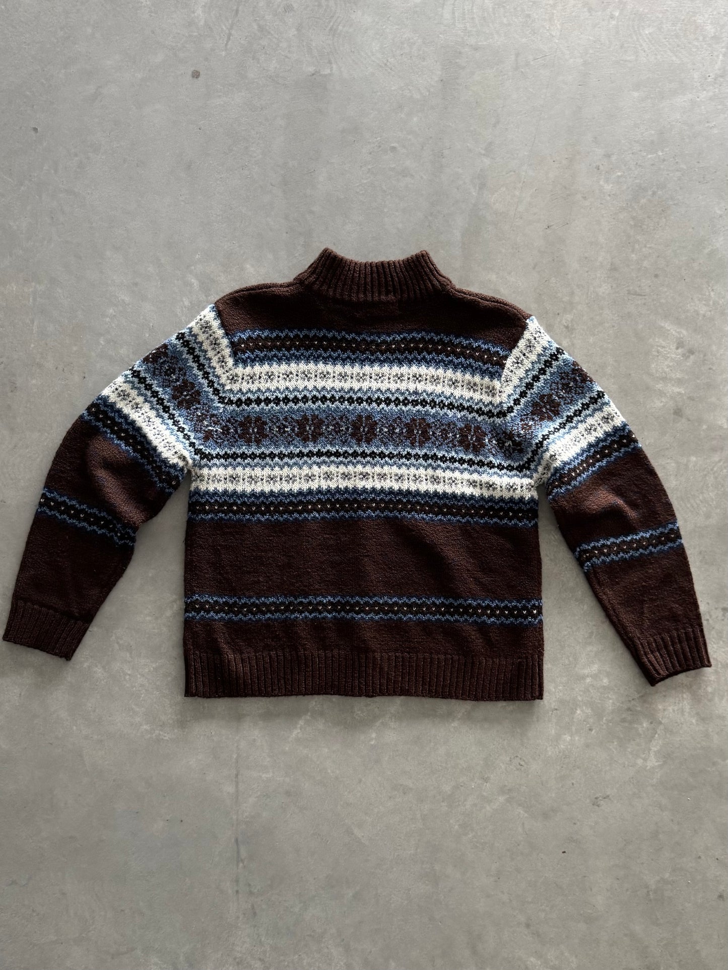 Vintage Fair Isle Zip Up Sweater - M