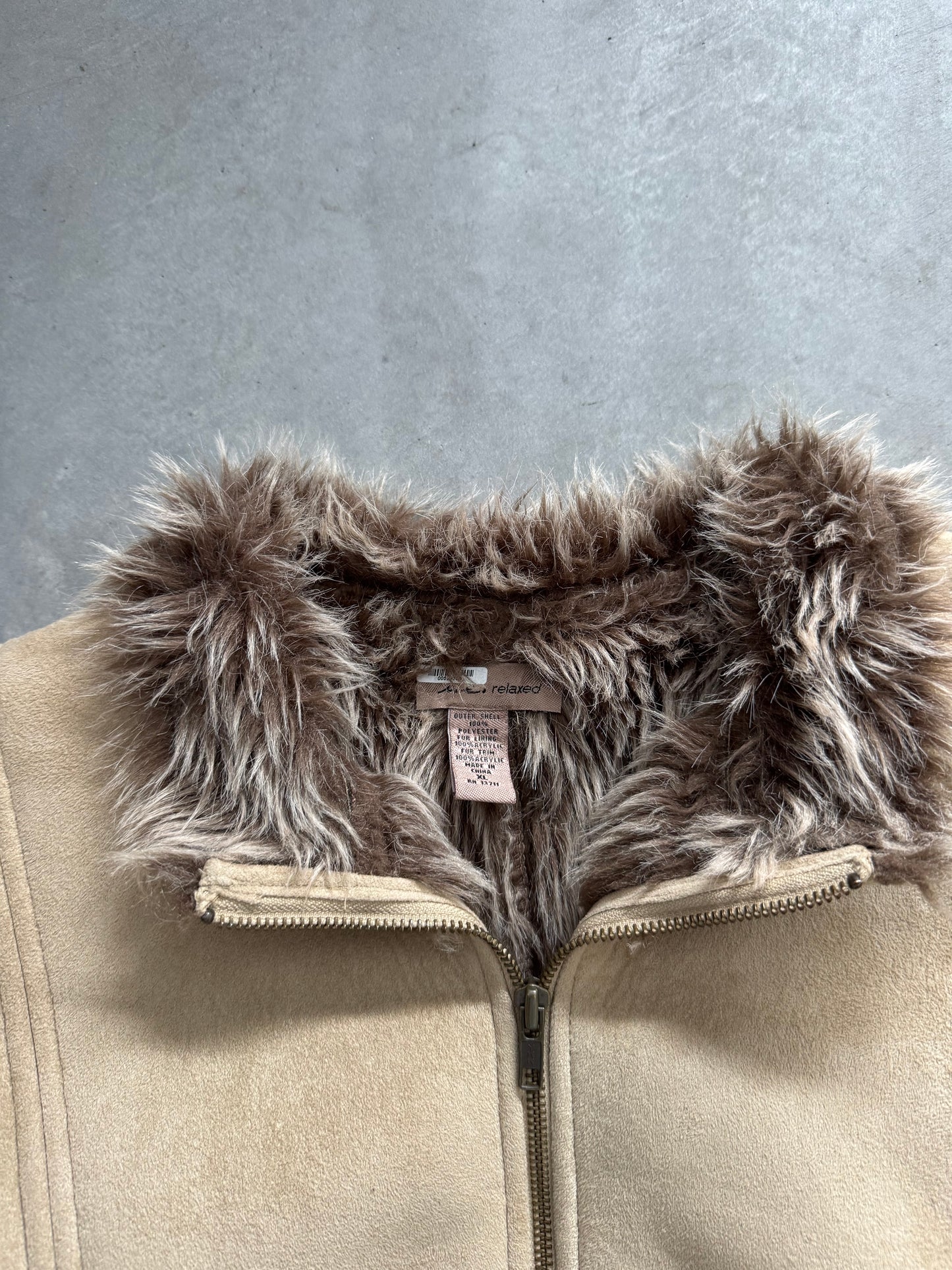 Vintage Y2K Suede Fur Lined Women’s Jacket - L