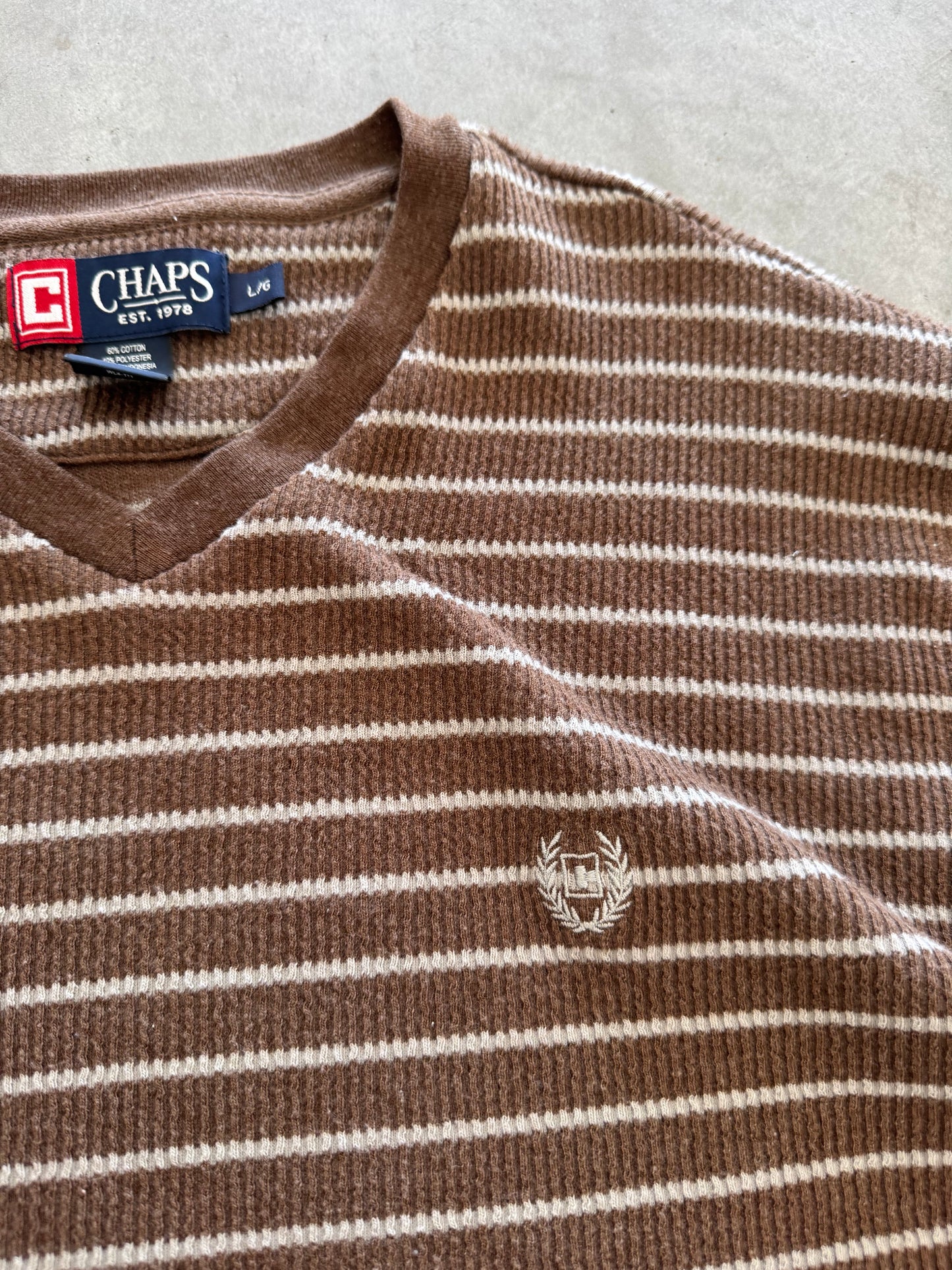 Vintage Striped Waffle Knit Long Sleeve - XL