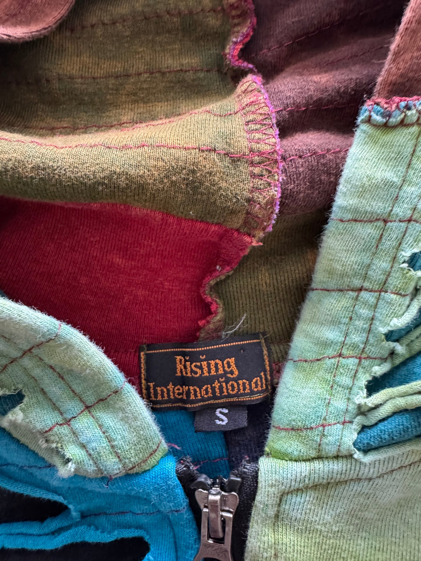 Vintage 00s Patchwork Zip Up Hoodie - S