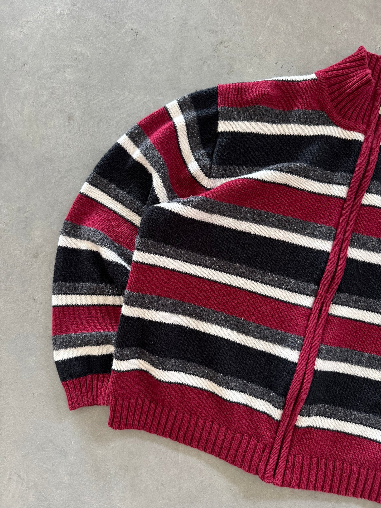 Vintage Striped Zip Up Sweater - L