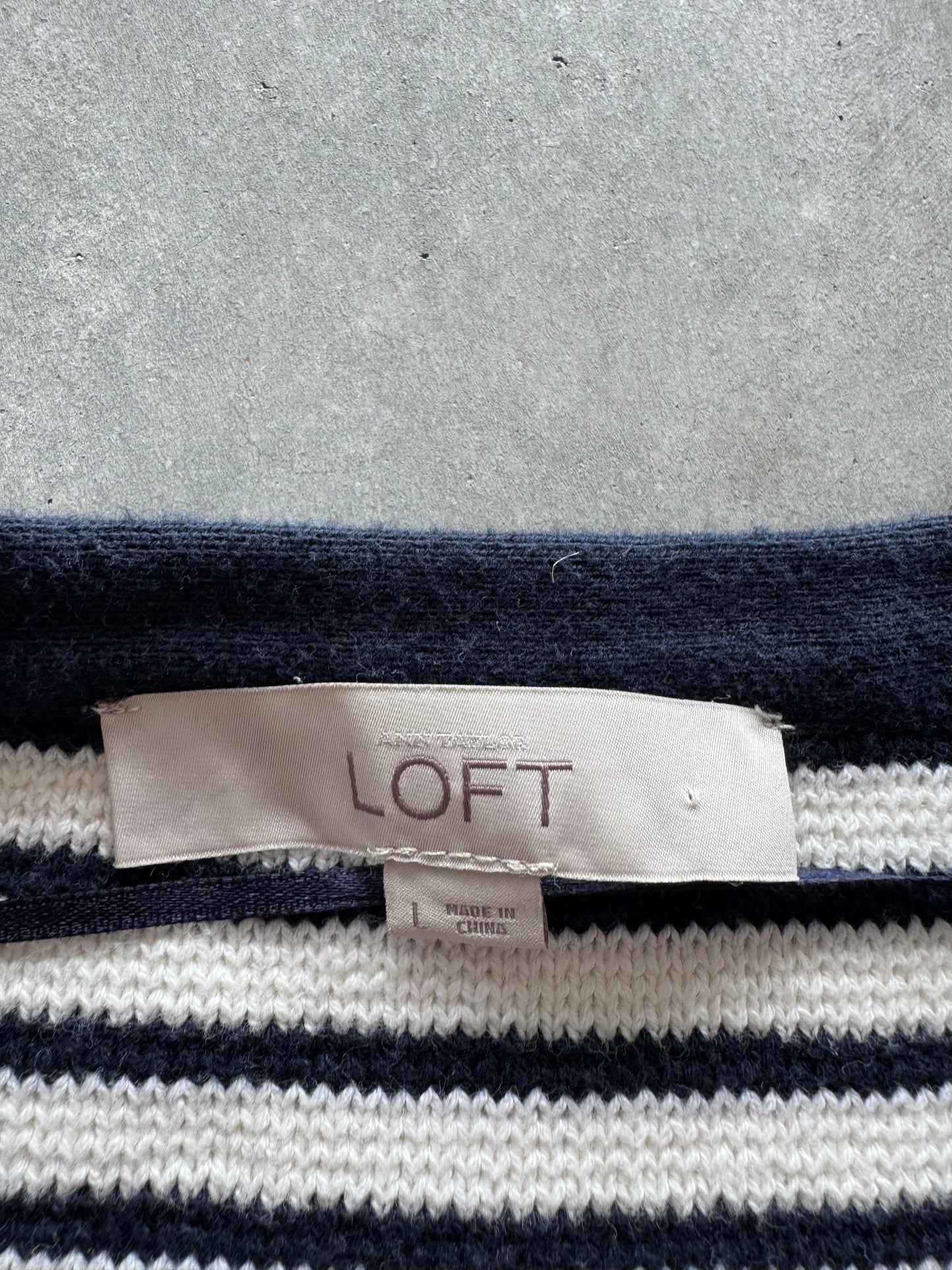 Navy & White Striped Cardigan - L
