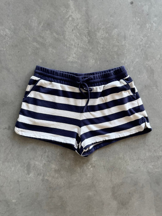 Blue & White Striped Terry Cloth Shorts - L