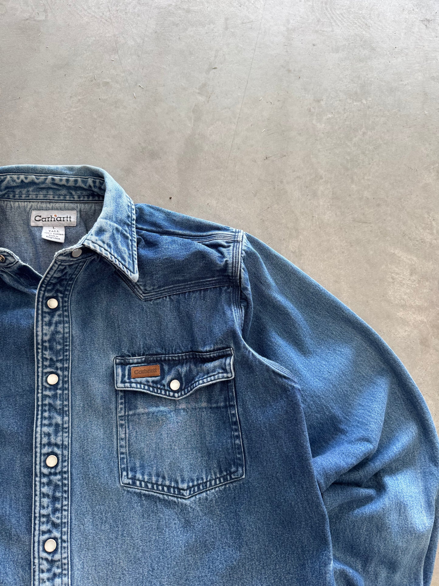 Vintage 00s Carhartt Denim Pearl Button Up Jacket - LT