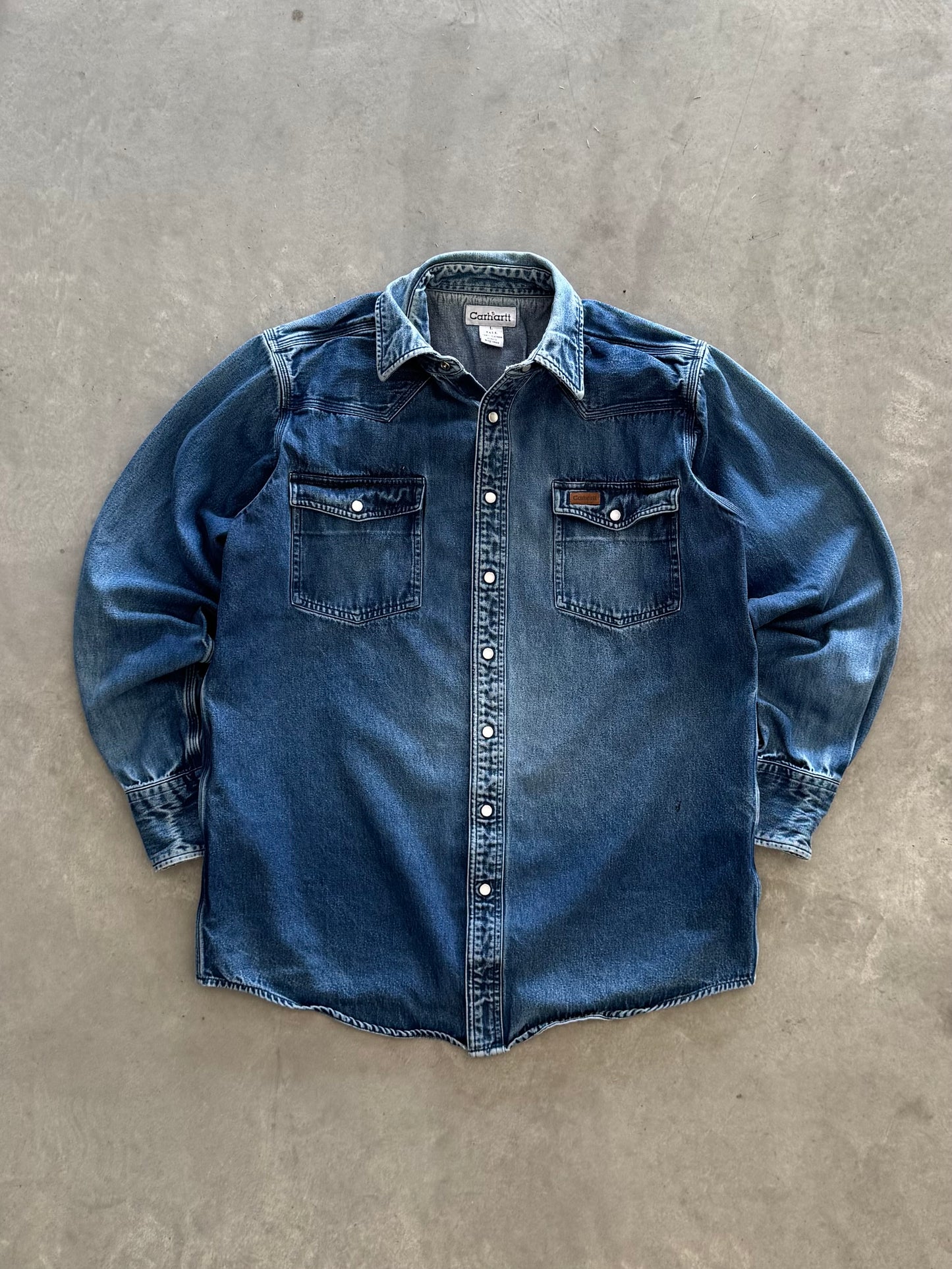 Vintage 00s Carhartt Denim Pearl Button Up Jacket - LT