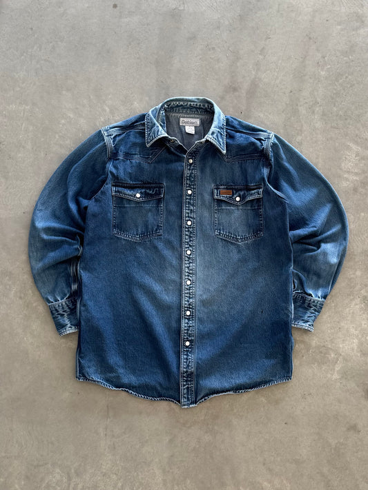 Vintage 00s Carhartt Denim Pearl Button Up Jacket - LT