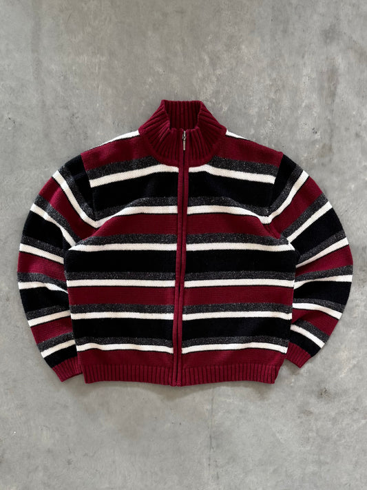 Vintage Striped Zip Up Sweater - L