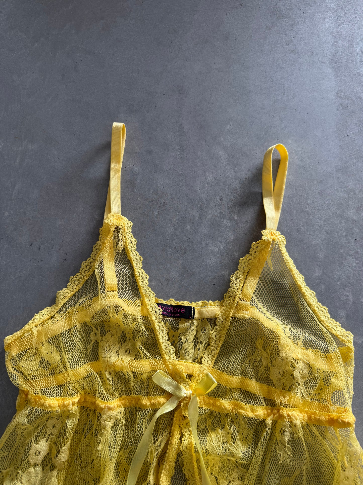 Vintage Yellow Lace Babydoll Top - L