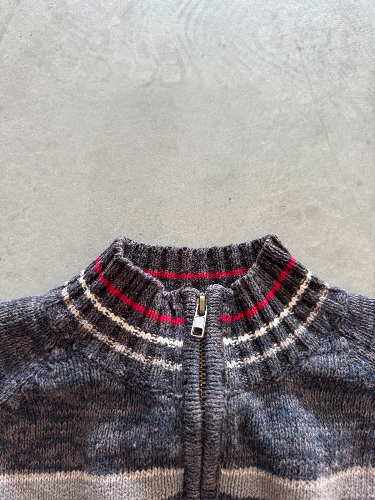 Vintage Fair Isle Zip Up Cardigan Sweater - S