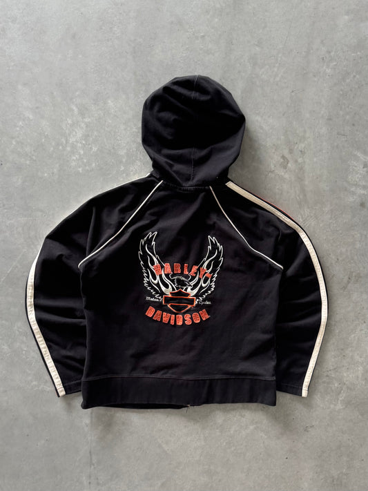 Vintage Y2K Harley Davidson Zip Up Womens Hoodie - L