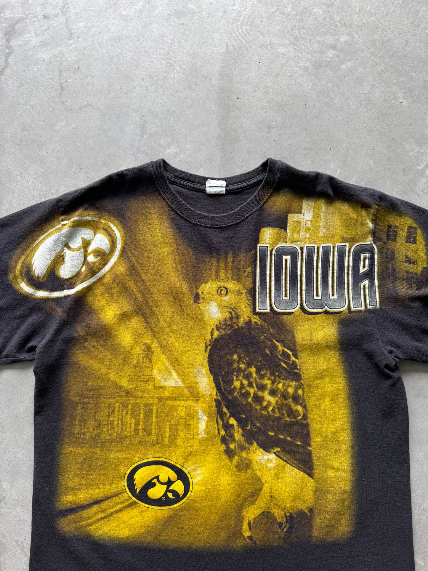 Vintage Iowa Hawkeyes All Over Print Tee - XL