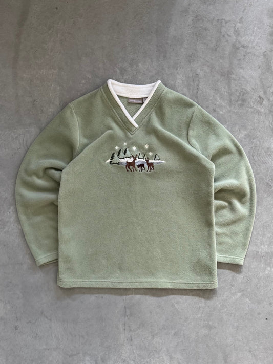 Vintage Winter Scenery Fleece Sweatshirt - XL
