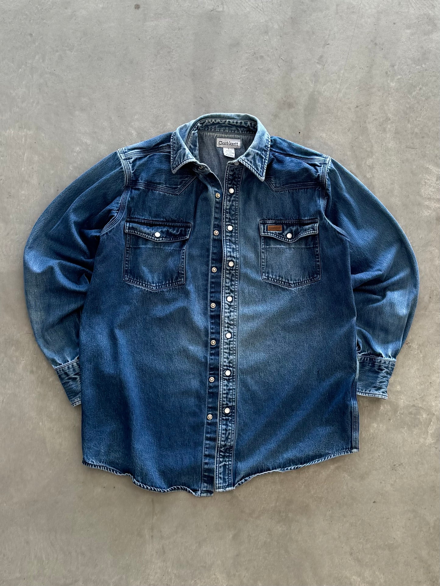 Vintage 00s Carhartt Denim Pearl Button Up Jacket - LT