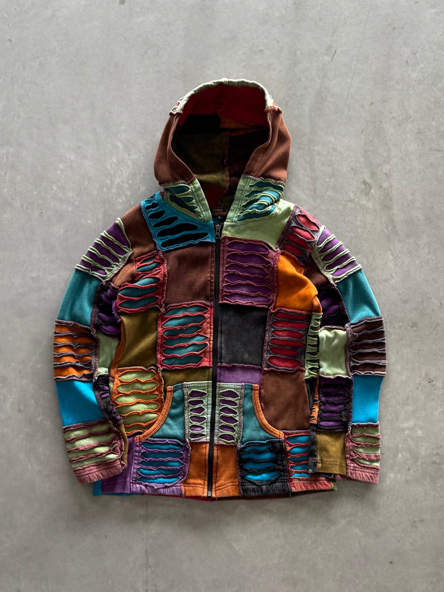 Vintage 00s Patchwork Zip Up Hoodie - S