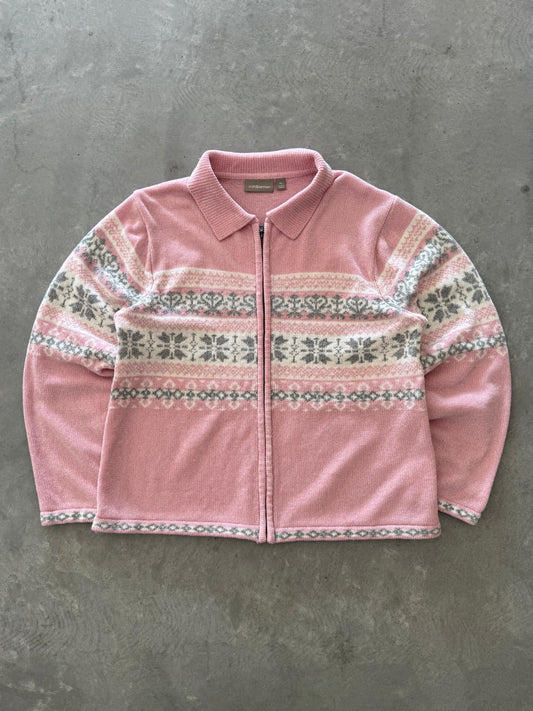 Vintage Fair Isle Zip Up Sweater - XL