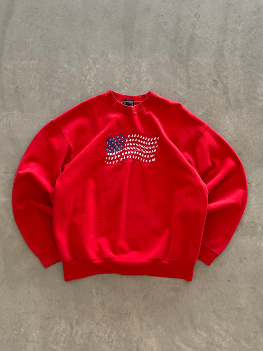 Vintage 4th of July Embroidered Flag Sweatshirt - XL