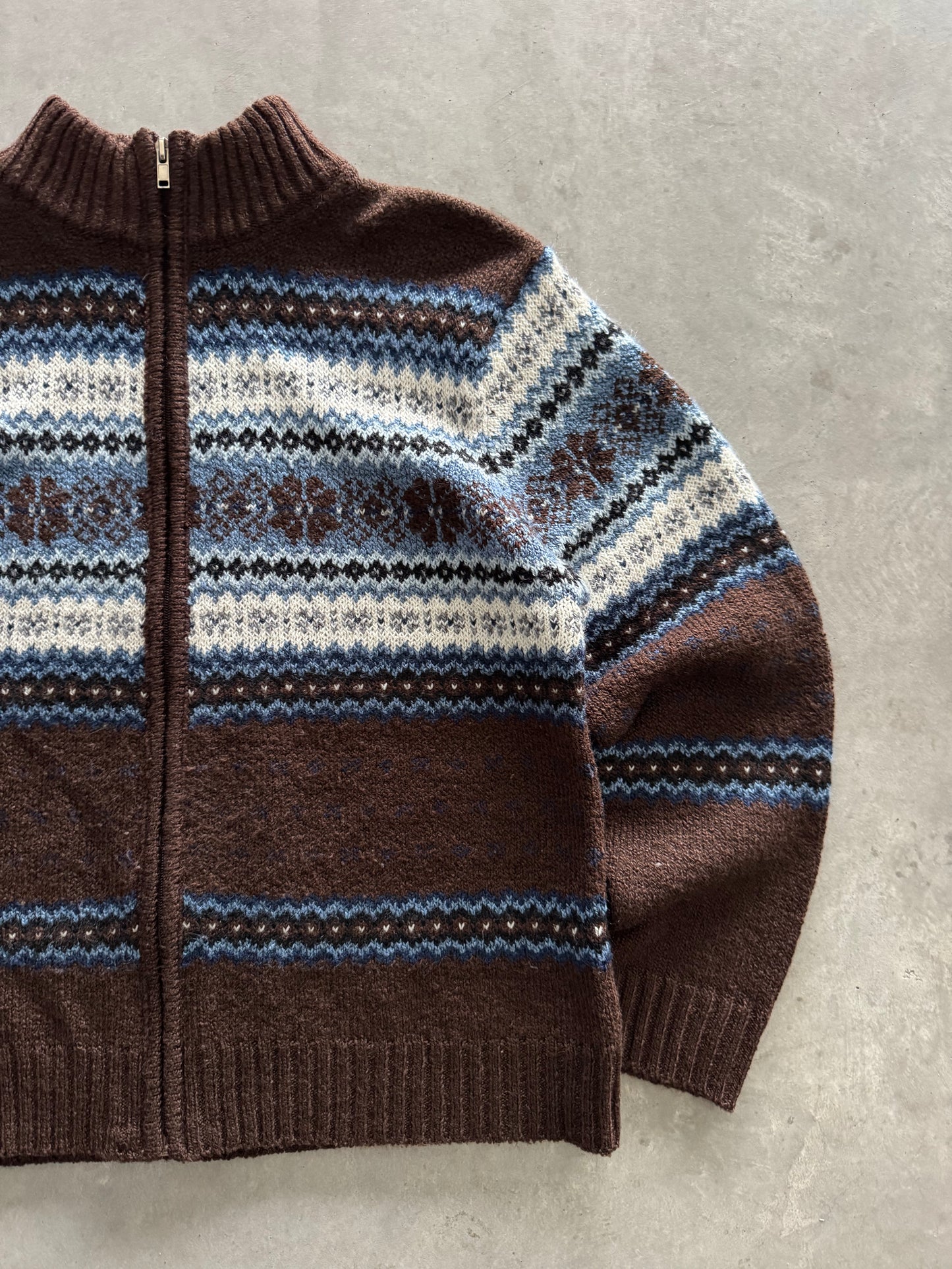 Vintage Fair Isle Zip Up Sweater - M