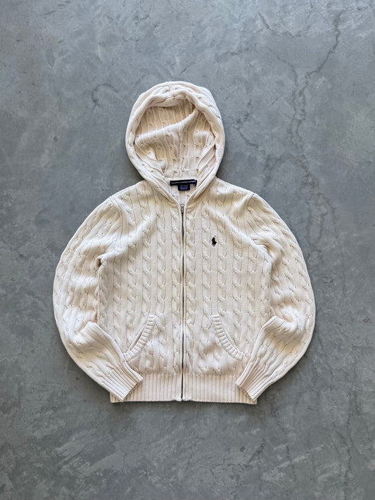Vintage Ralph Lauren Cable Knit Zip Up Hoodie - L