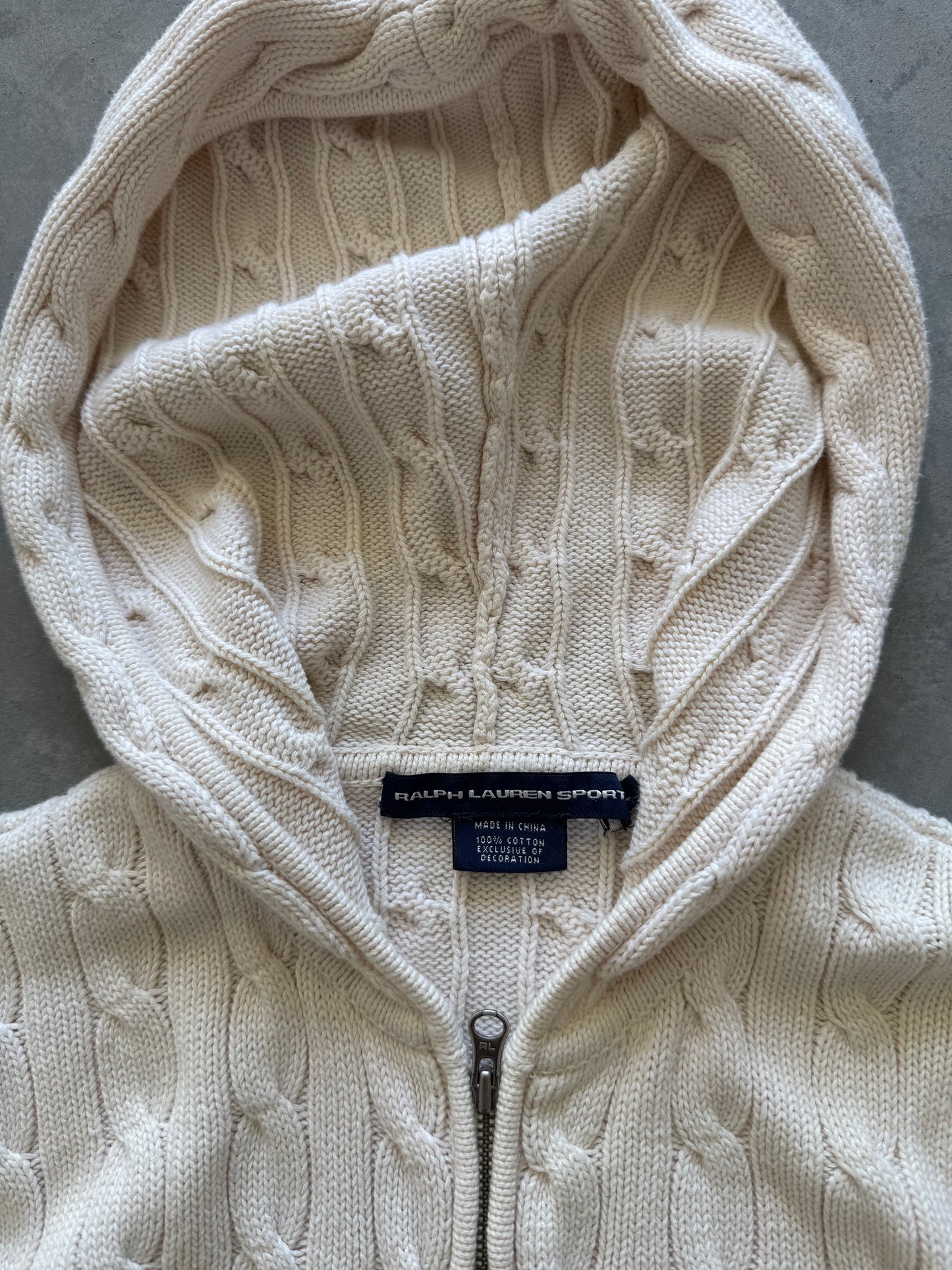 Vintage Ralph Lauren Cable Knit Zip Up Hoodie - L