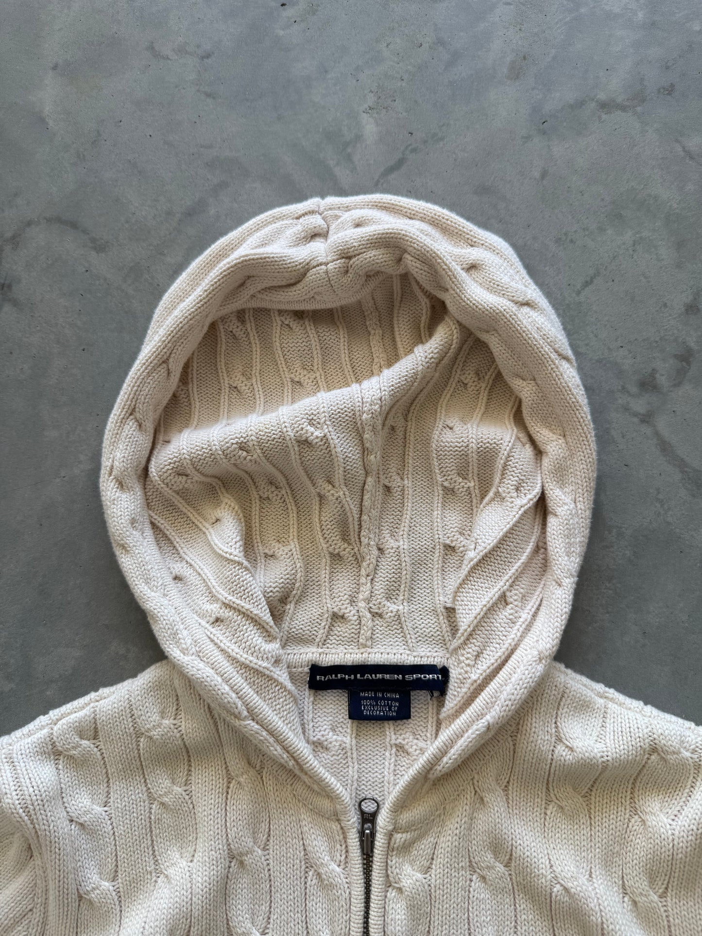 Vintage Ralph Lauren Cable Knit Zip Up Hoodie - L