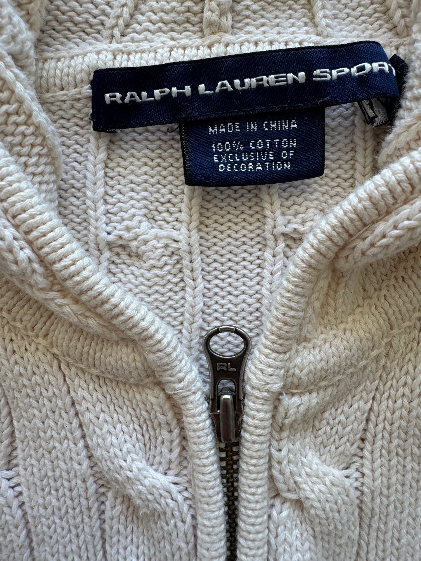 Vintage Ralph Lauren Cable Knit Zip Up Hoodie - L