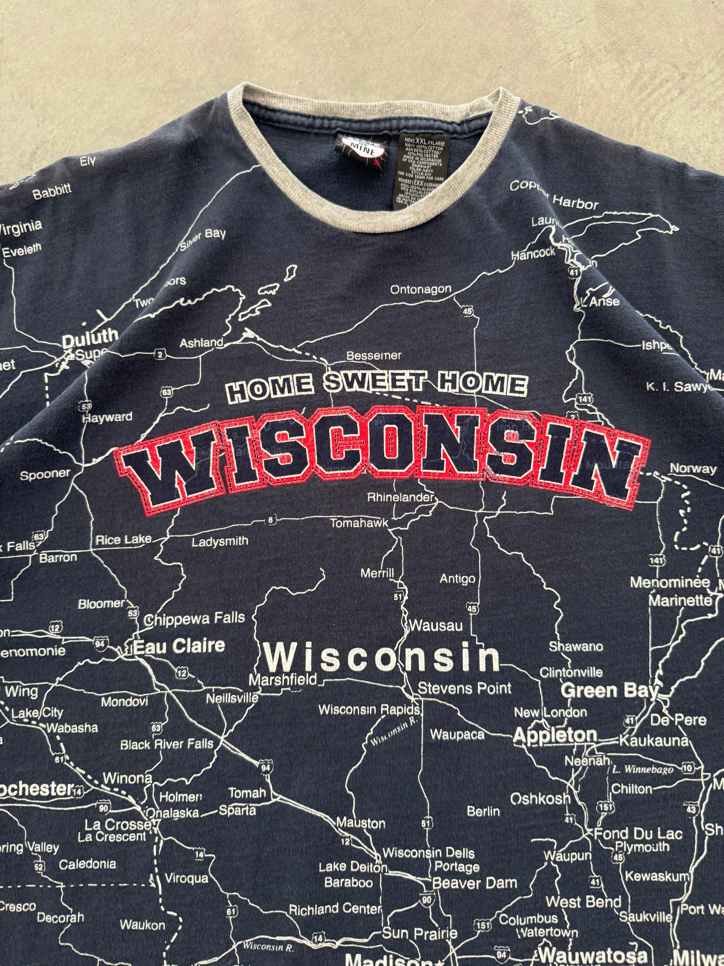 Vintage Wisconsin Road Map Tee - XXL