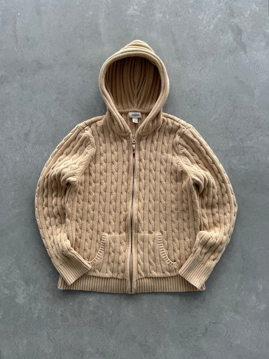 Vintage Cable Knit Hooded Zip Up - XL
