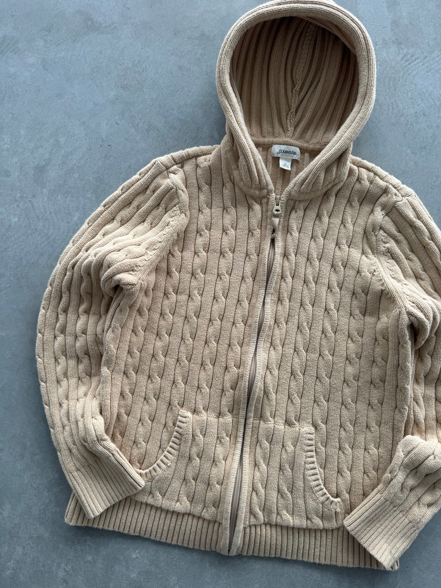 Vintage Cable Knit Hooded Zip Up - XL