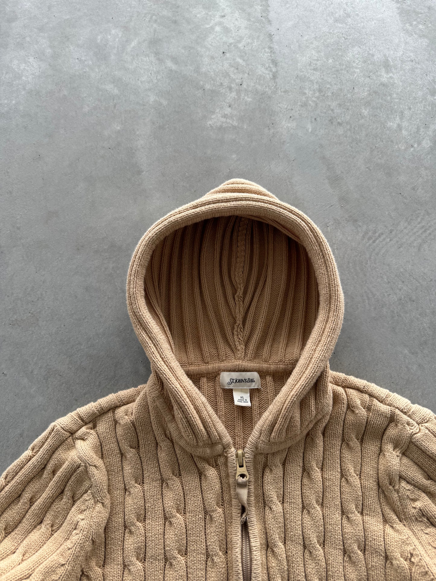 Vintage Cable Knit Hooded Zip Up - XL
