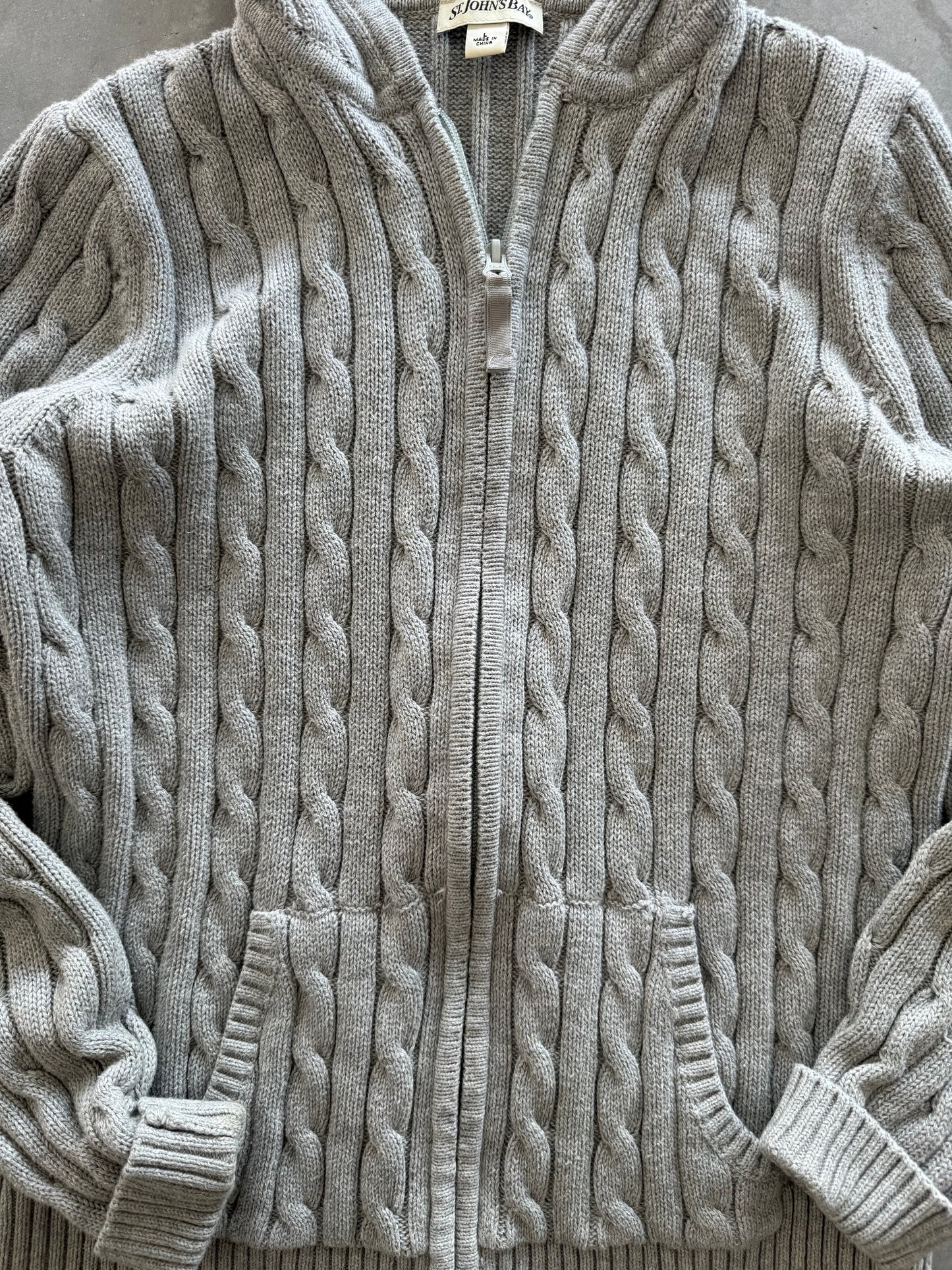 Vintage Cable Knit Zip-Up - L